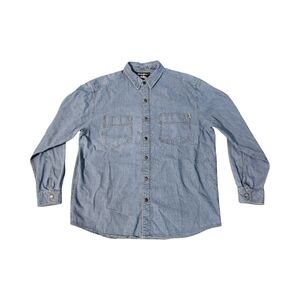 Eddie Bauer Mens Large Chambray Denim Shirt Jeans Button Up Workwear